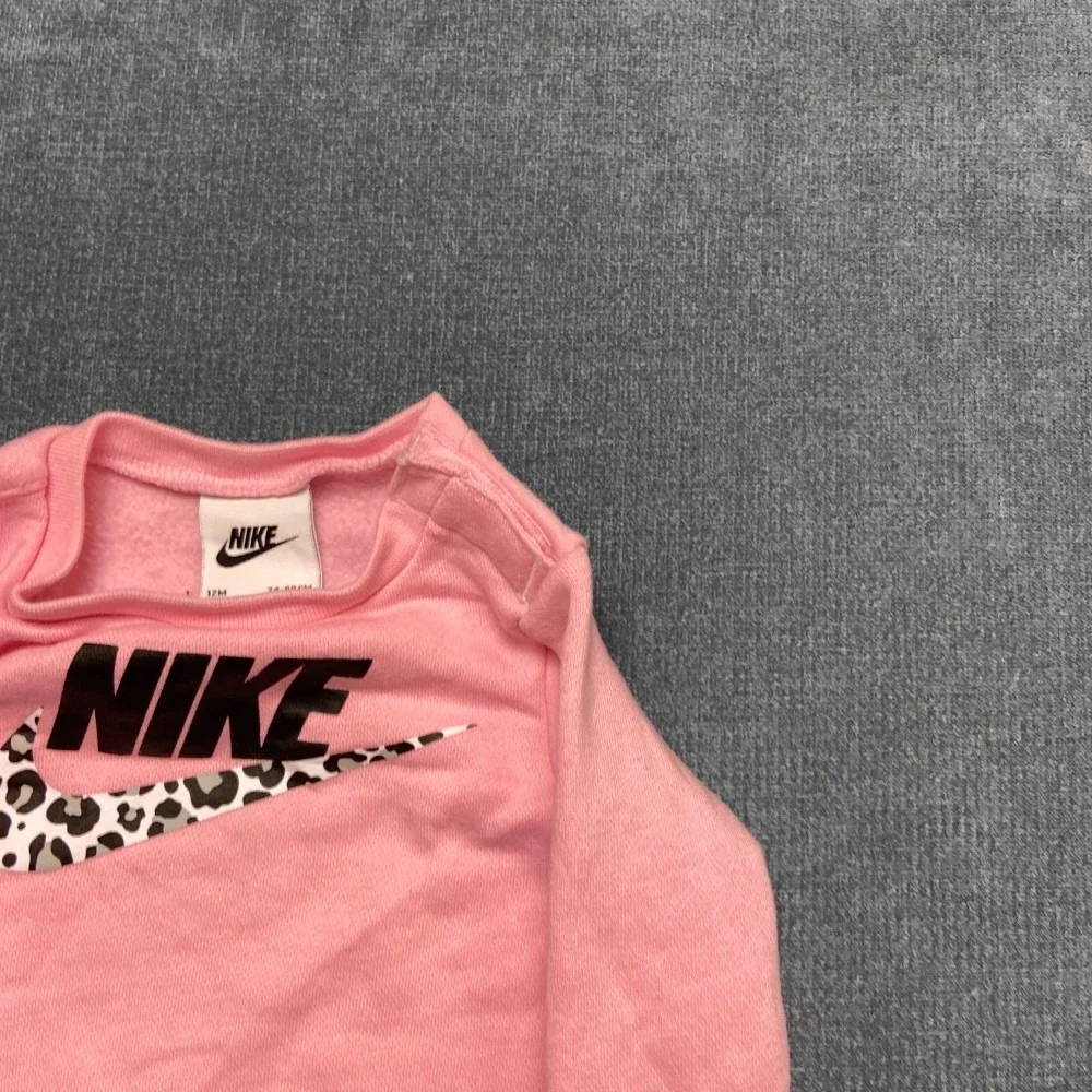 Nike Sweatshirt Toddlers 12M Pink Cotton Fleece Lined Ribbed Hem Swoosh Logo
